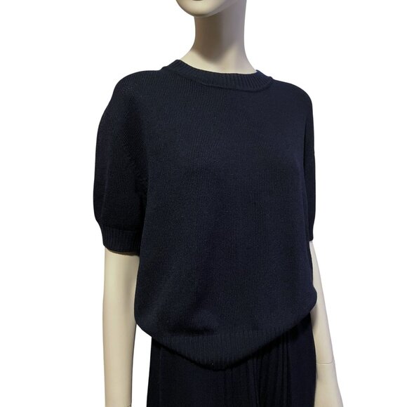 Vintage St John Santana Knit Sweater L Short Sleeves Cropped Blue Minimalist - Picture 1 of 6